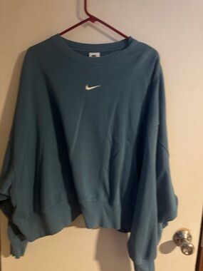 Nike Teal Blue Pullover Sweatshirt with White Swoosh